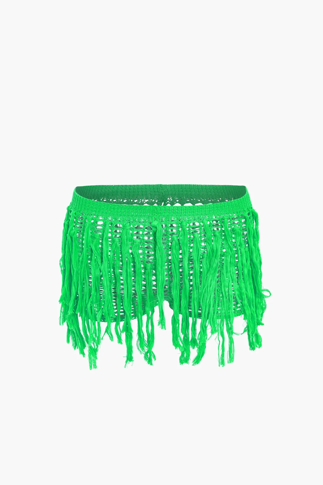 Knit Halter Neck Tie Up Fringe Cut Out Backless Cami Top And shorts Set sold by Micas product image thumbnail 4