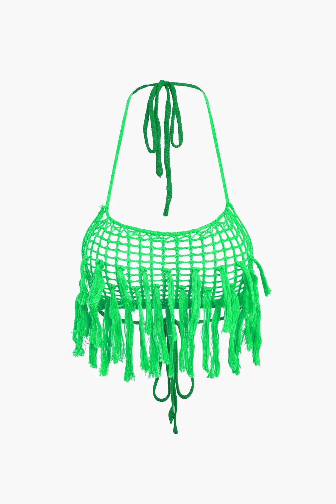 Knit Halter Neck Tie Up Fringe Cut Out Backless Cami Top And shorts Set sold by Micas product image thumbnail 2