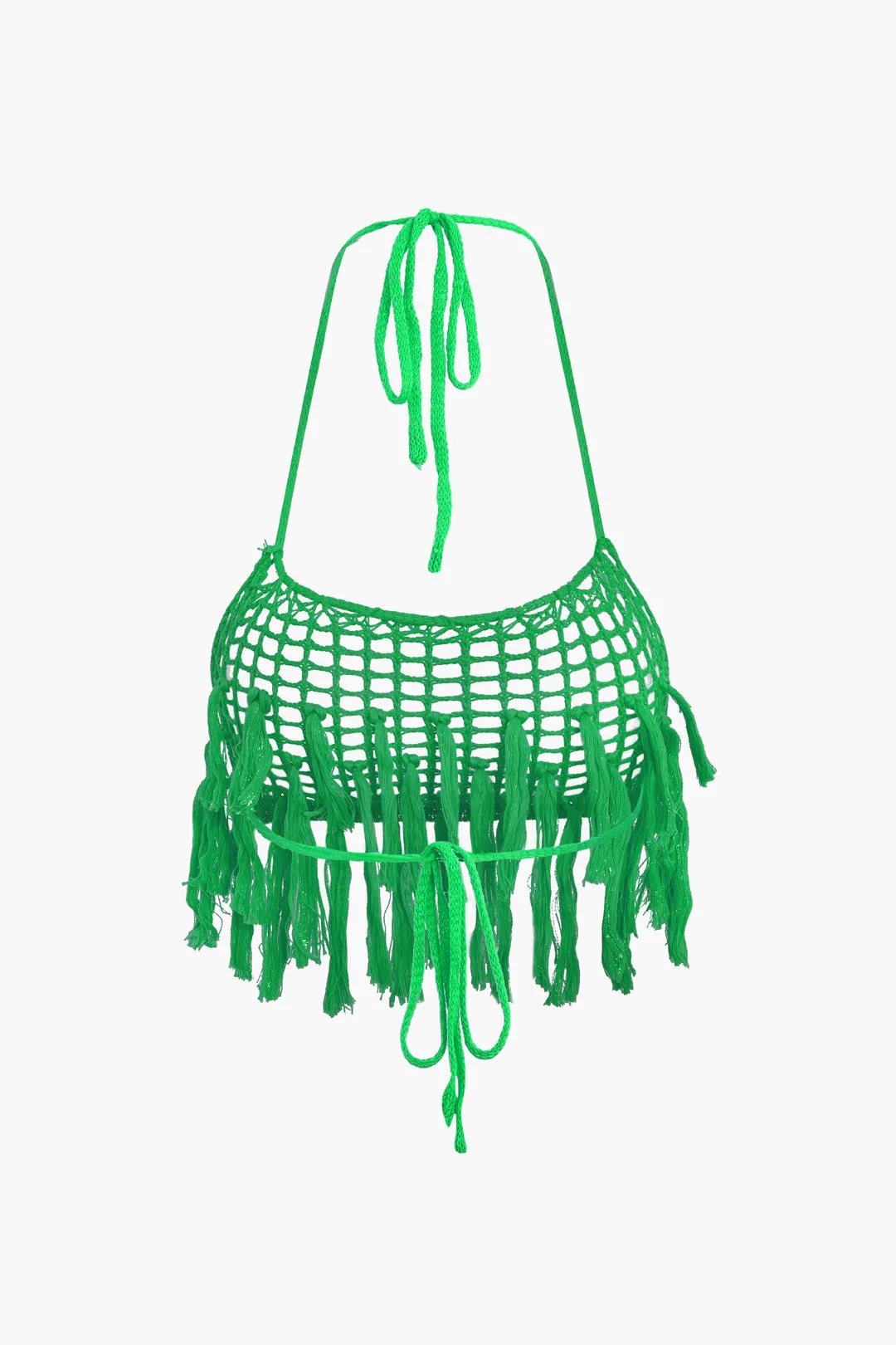 Knit Halter Neck Tie Up Fringe Cut Out Backless Cami Top And shorts Set sold by Micas product image thumbnail 3