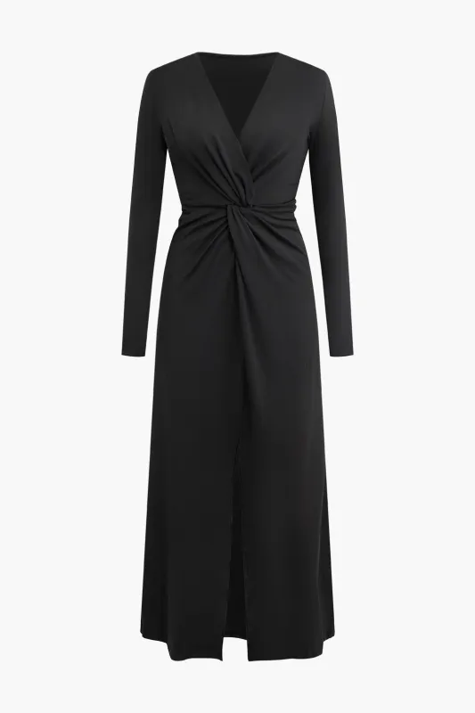 V-Neck Twist Knot Long Sleeve Maxi Dress sold by Micas