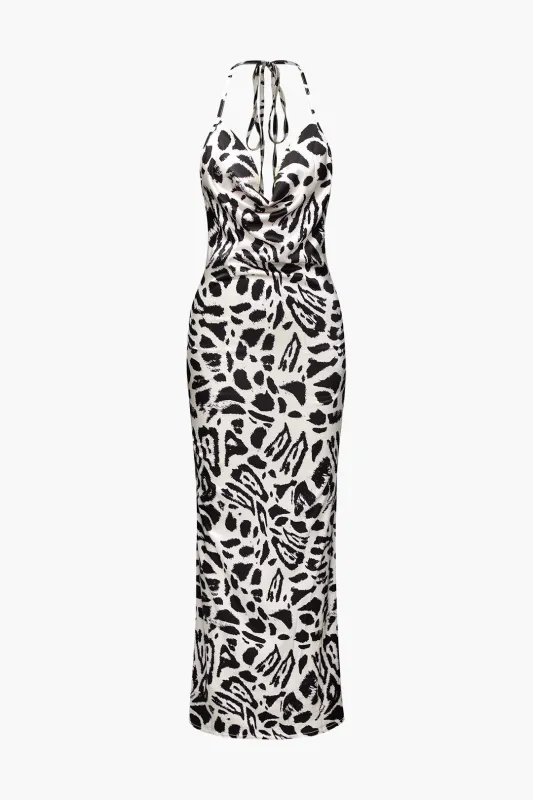 Leopard Print Halter Neck Tie Up Backless Maxi Dress sold by Micas