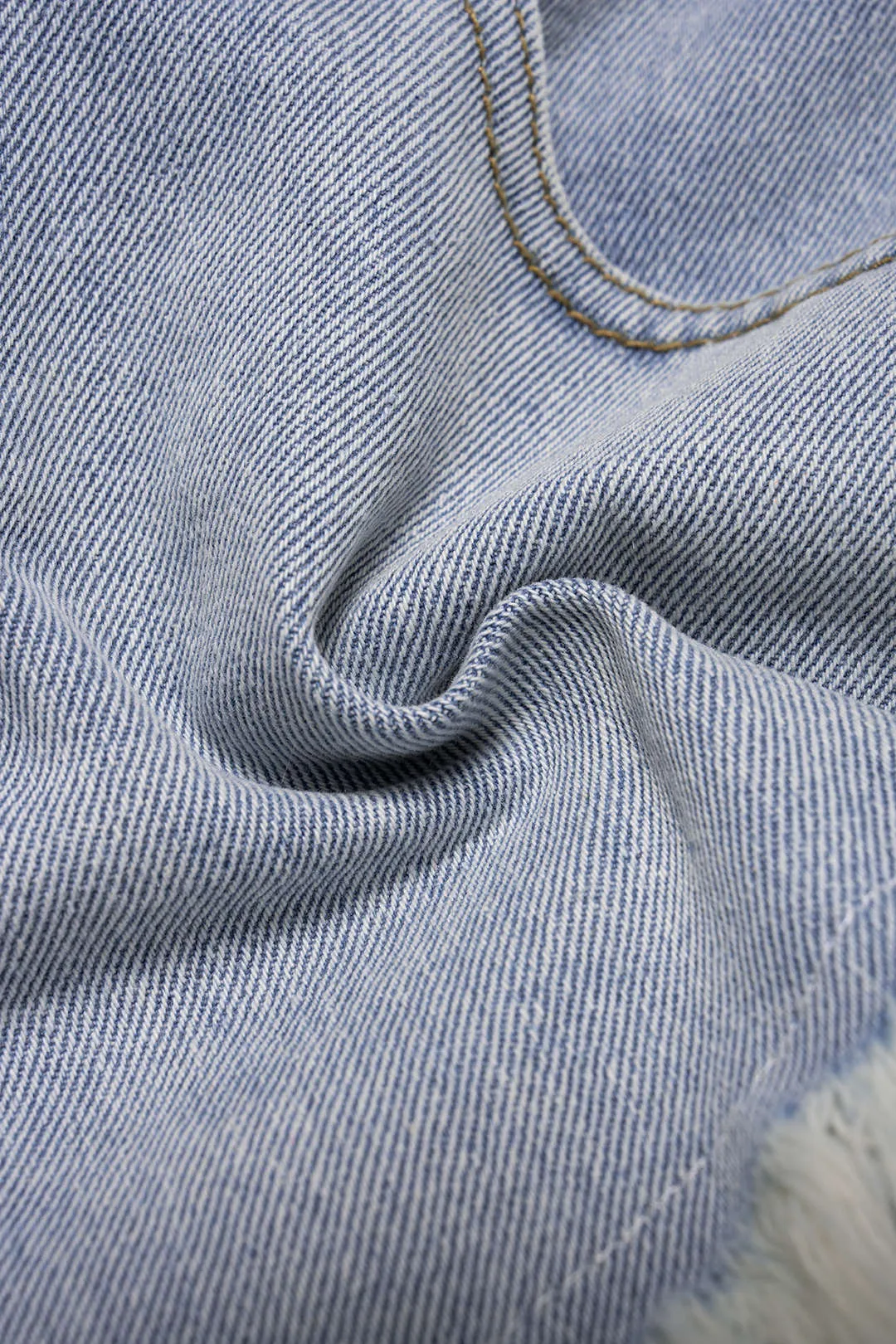 Denim Patchwork Lace Trim Fringe High Waist Shorts sold by Micas product image thumbnail 5