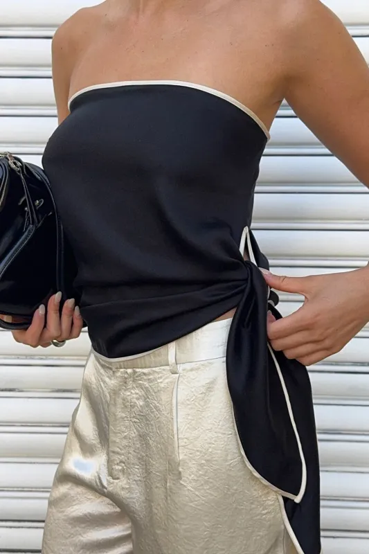 Satin Contrast Binding Knotted Tube Top sold by Micas