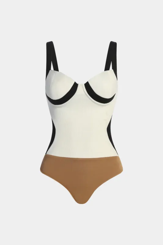 Contrast V-Neck Sleeveless Bodysuit sold by Micas