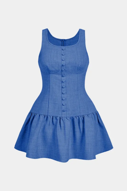 Plus Size Button Ruched Zipper Sleeveless Mini Dress sold by Micas