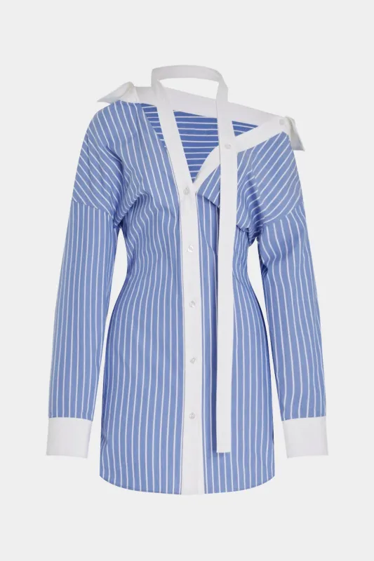 Contrast Stripes Print One Shoulder Halter Neck Asymmetrical Long Sleeve Mini Dress sold by Micas