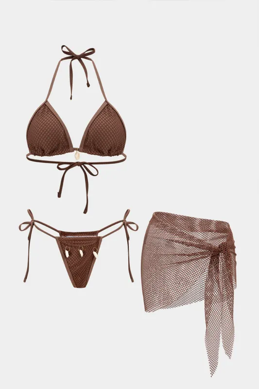 Halter Neck Tie-Up Cut Out Skirt Bikini Set sold by Micas