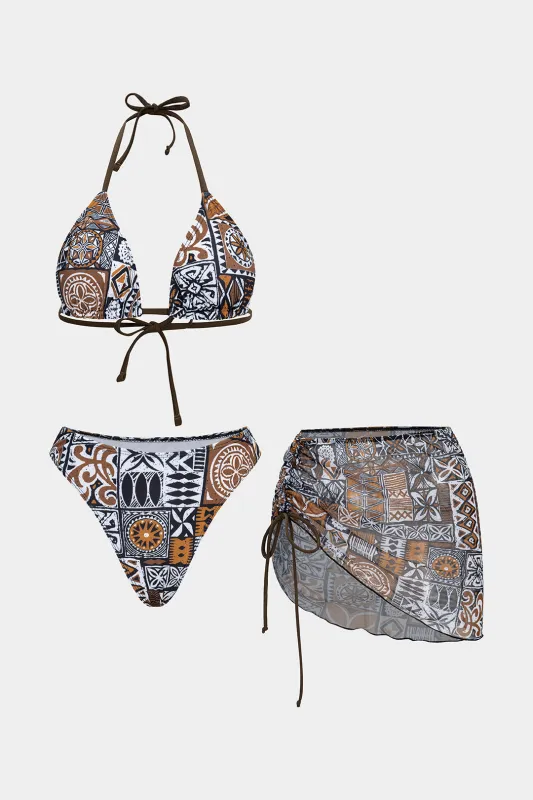 Artistic Print Halter Neck Tie-Up Backless Bikini Set sold by Micas