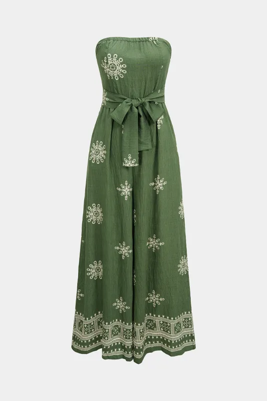 Artistic Print Tie-Front Strapless Sleeveless Wide Leg Jumpsuit sold by Micas