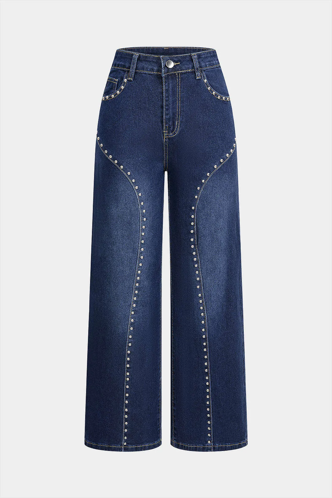 Denim Rivet Decor Straight Leg Jeans sold by Micas