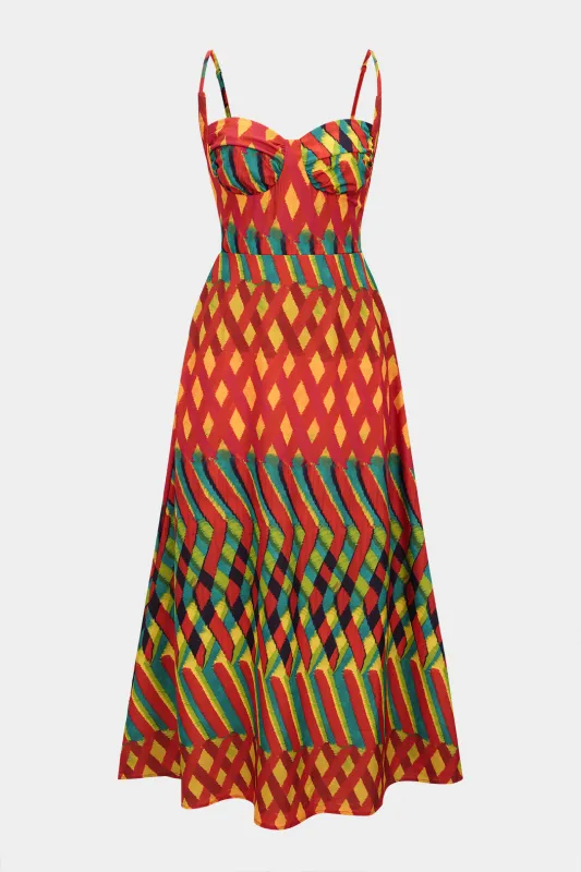 Geometric Print Smocked Slip Sleeveless Maxi Dress sold by Micas
