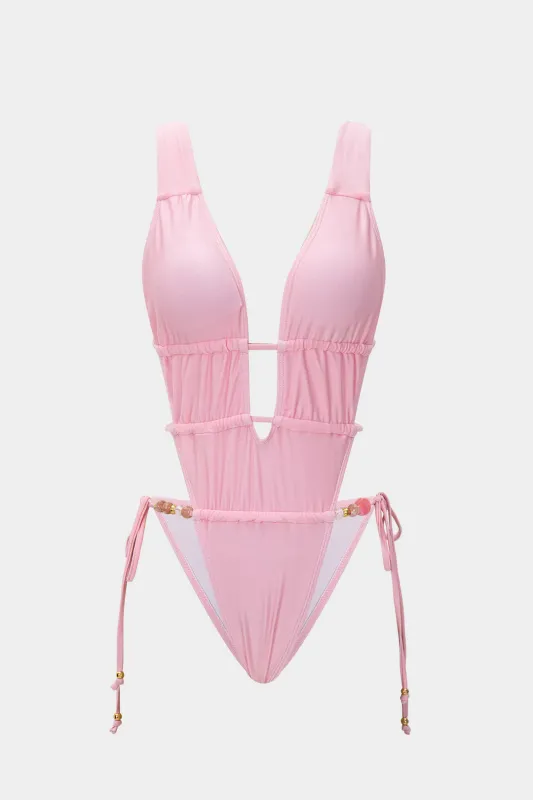 Tie-Up V-Neck Swimsuit made by Micas