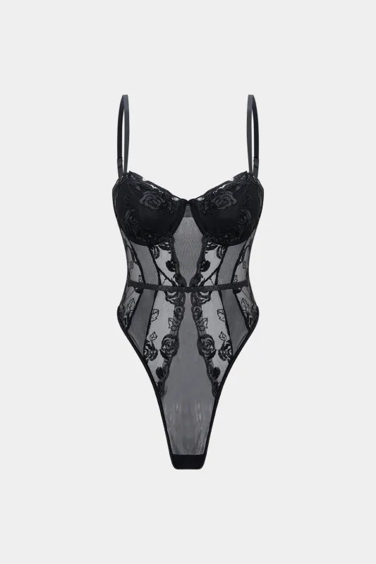 Lace Embroidery Bustier Sleeveless Bodysuit sold by Micas