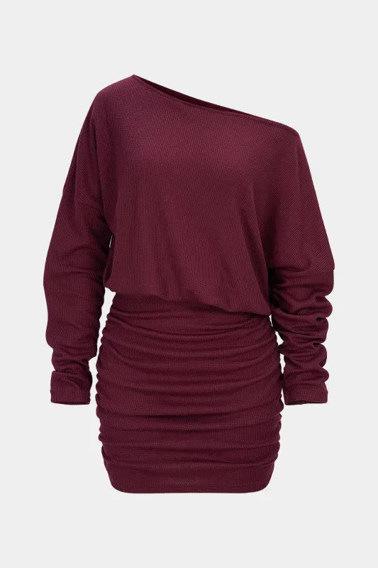 One Shoulder Ruched Long Sleeve Mini Dress sold by Micas