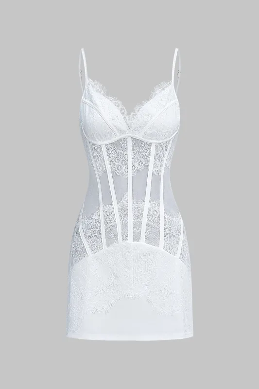 Lace V-Neck Corset Backless Slip Sleeveless Mini Dress sold by Micas