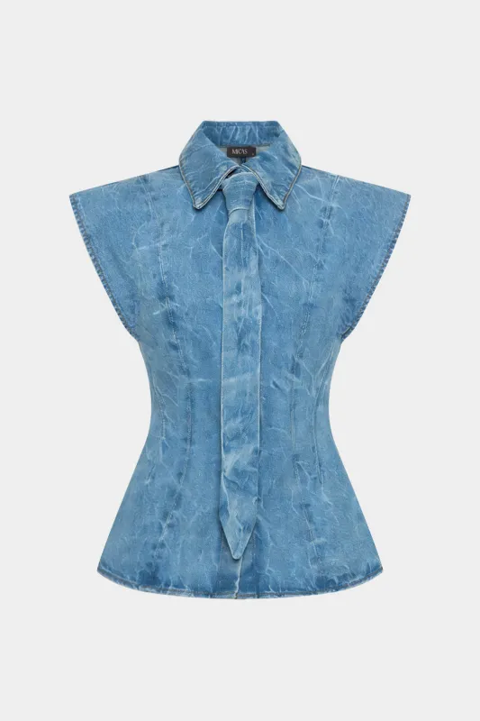 Denim Lapel Tie-Front Tank Top sold by Micas
