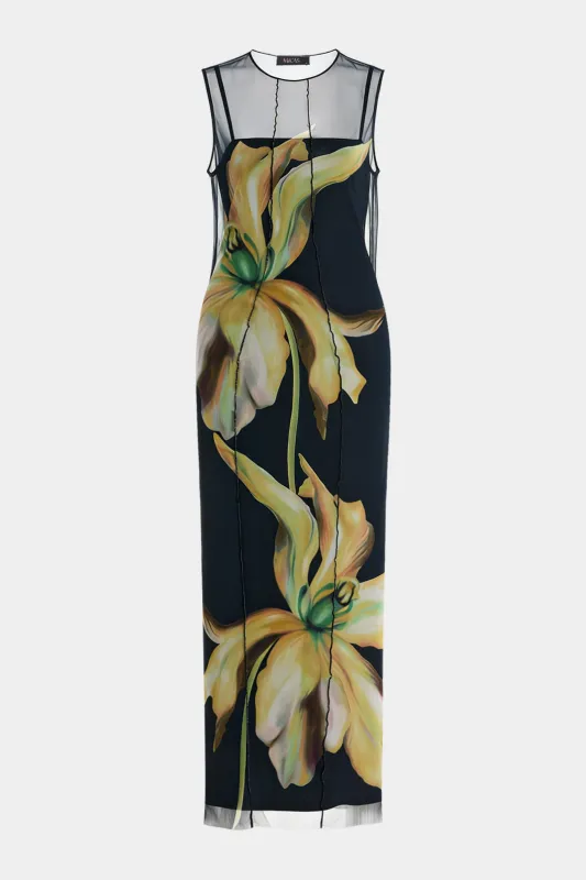 Floral Print Mesh Patchwork Zipper Round Neck Sleeveless Midi Dress sold by Micas