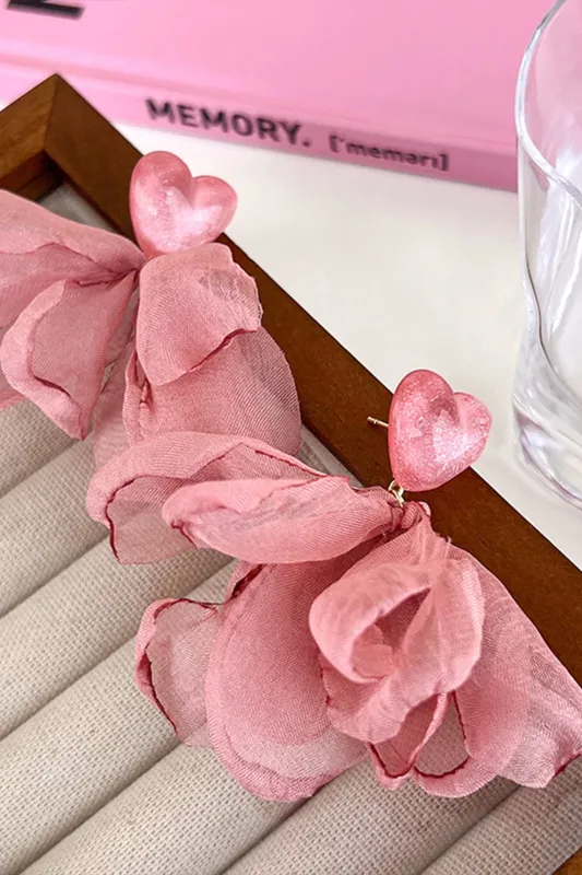 Chiffon Heart Flower Earrings sold by Micas