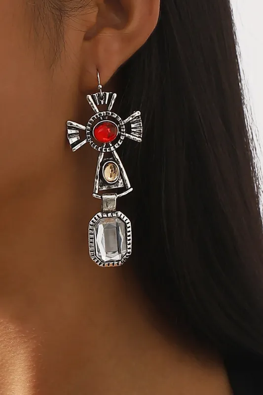 Red Gem Decor Cross Earrings made by Micas