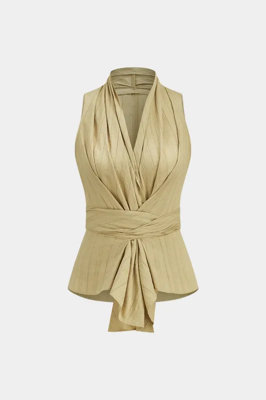 Crossed V-Neck Ruched Knotted Tank Top sold by Micas