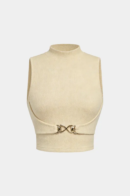 Knit Mock Neck Metallic Buckle Tank Top sold by Micas