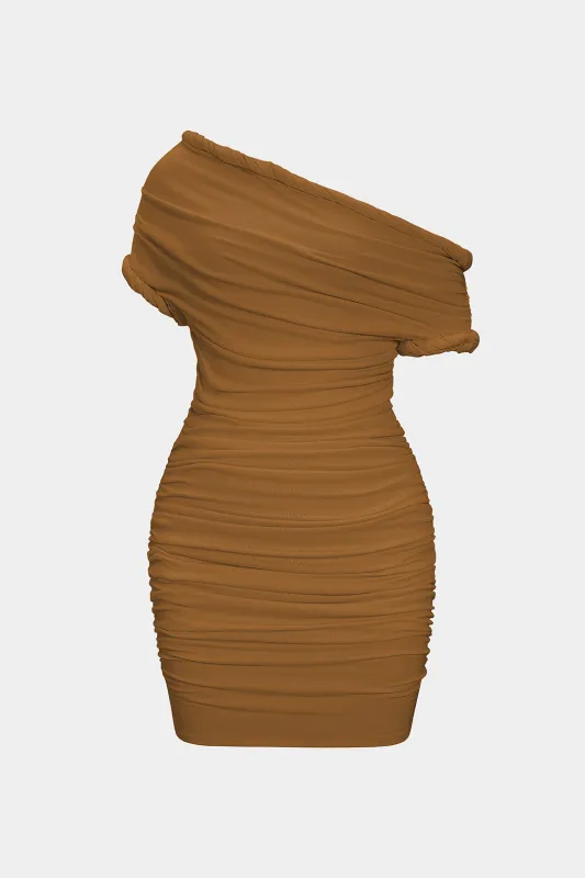 Plus Size One Shoulder Twist Knot Short Sleeve Mini Dress sold by Micas