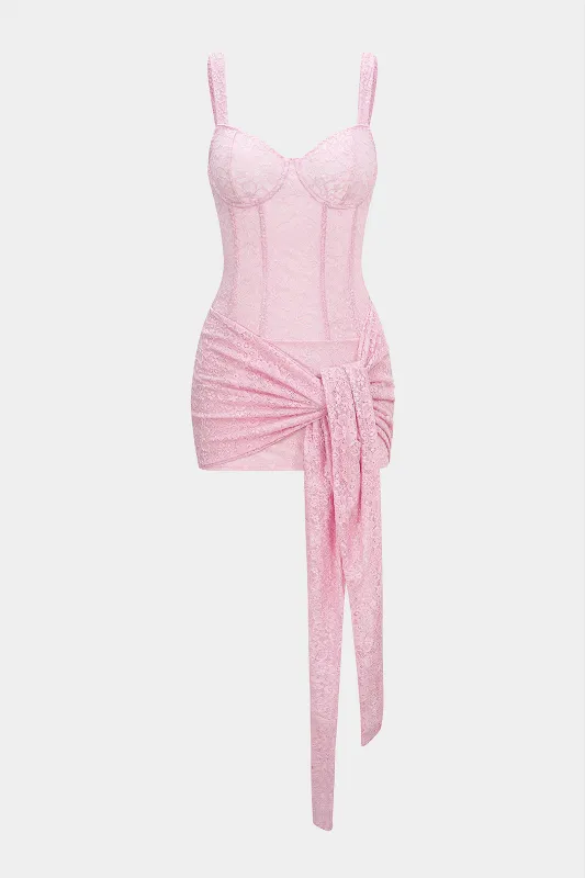 Lace Patchwork Strappy Corset Sleeveless Mini Dress sold by Micas