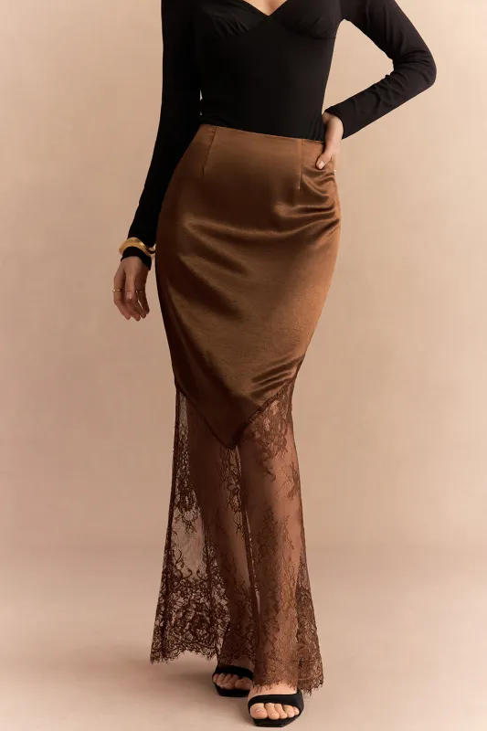 Satin Patchwork Lace Zipper Skirt sold by Micas