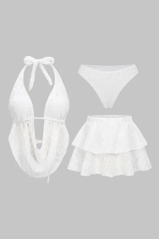 Tie Back Halter Neck Backless Ruched Bikini Set sold by Micas