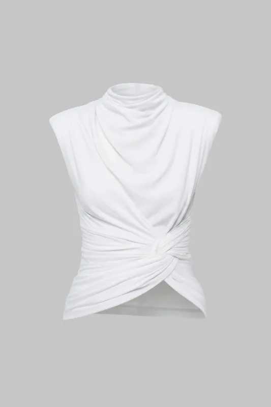 Mock Neck Twist Knot Shoulder Pads Tank Top sold by Micas
