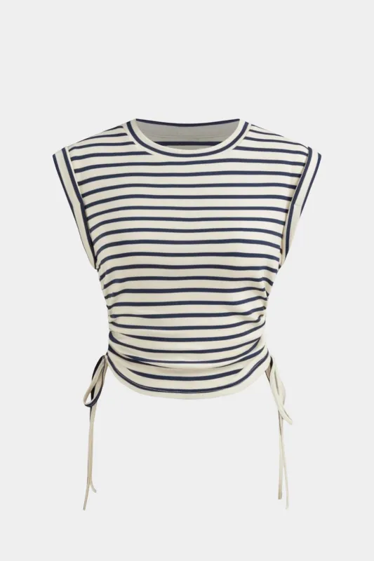 Plus Size Stripes Print Round Neck Tie Up Tank Top sold by Micas