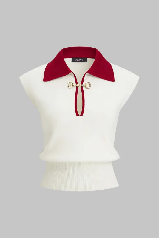 Knit Contrast Metallic Decor Cut Out Tank Top sold by Micas