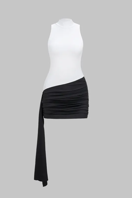 Contrast Mock Neck Ruched Strappy Sleeveless Mini Dress sold by Micas