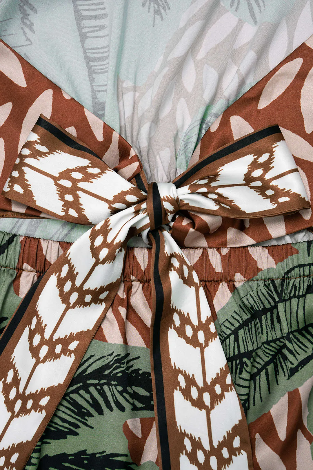 Leaves Print Satin Halter Neck Tie Back Backless Sleeveless Mini Dress sold by Micas product image thumbnail 4