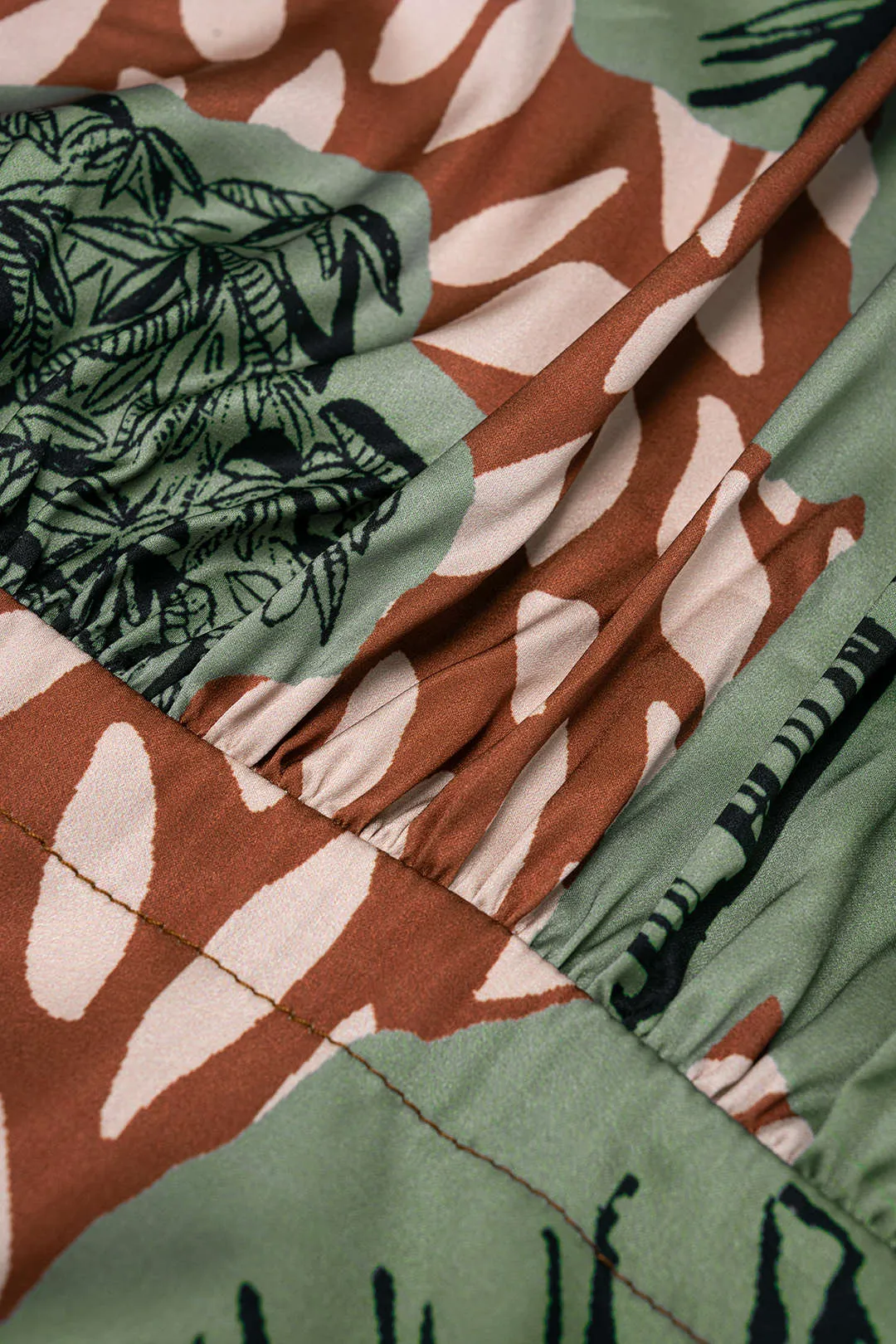 Leaves Print Satin Halter Neck Tie Back Backless Sleeveless Mini Dress sold by Micas product image thumbnail 3