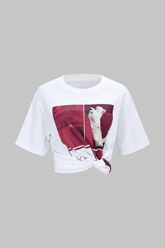 Geometric Print Round Neck Short Sleeve T-Shirt sold by Micas