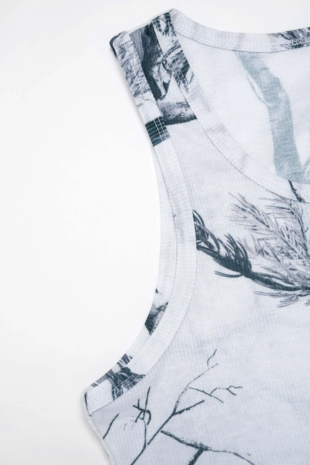 Branches Print Sleeveless Tank Top And Drawstring High Waist Pants Set sold by Micas product image thumbnail 5