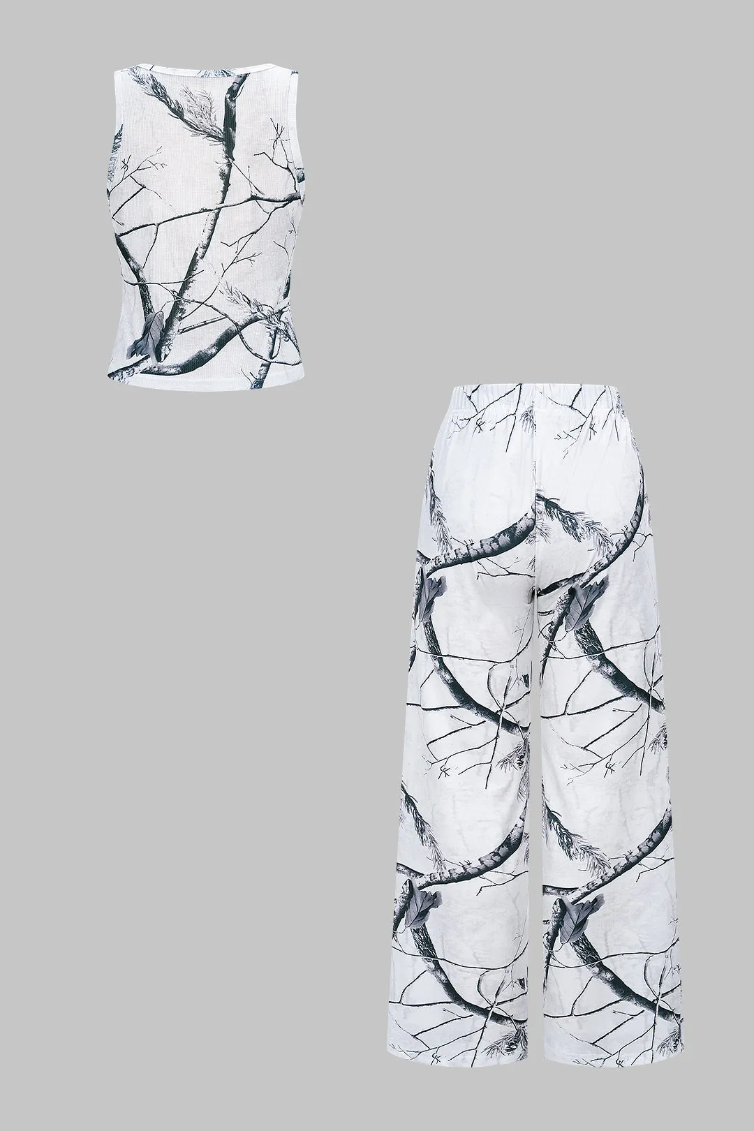Branches Print Sleeveless Tank Top And Drawstring High Waist Pants Set sold by Micas product image thumbnail 2