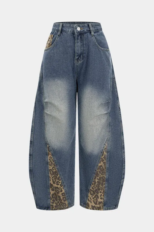 Denim Leopard Print Wide Leg Jeans sold by Micas