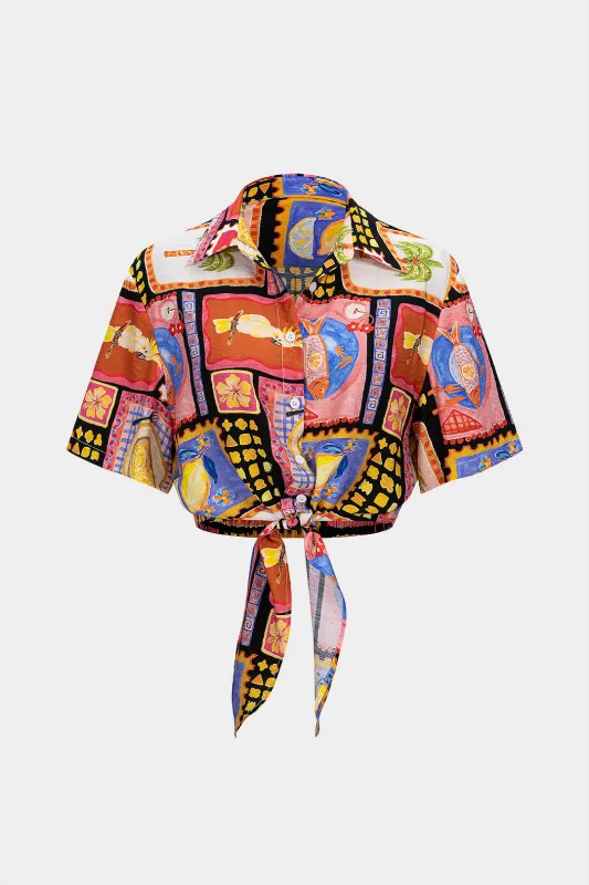 Artistic Print Strappy Short Sleeeve Top sold by Micas