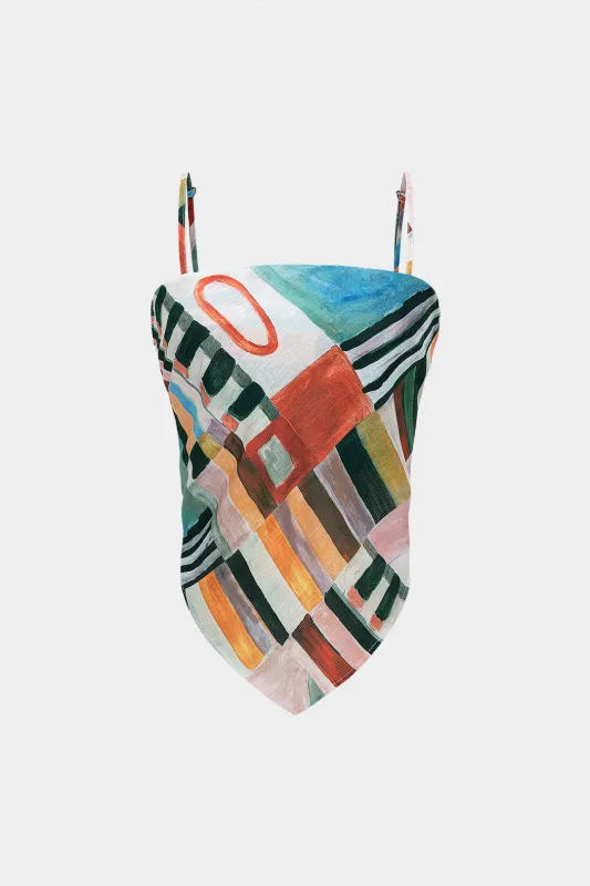 Abstract Geometric Print Knotted Cami Top sold by Micas