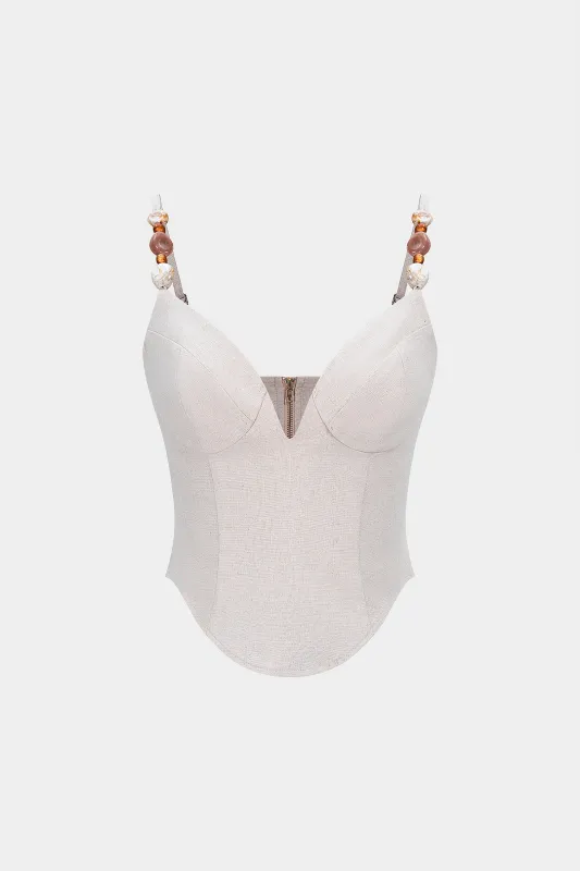 Linen V-Neck Zipper Cami Top made by Micas