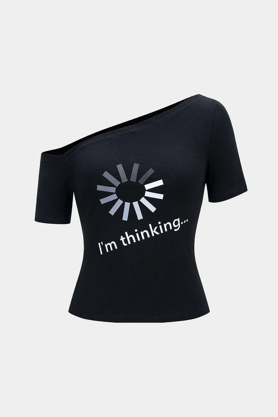 Letter Print One Shoulder Short Sleeve T-Shirt sold by Micas product image thumbnail 3