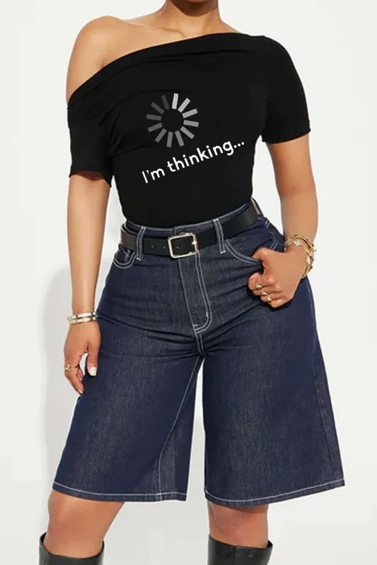 Letter Print One Shoulder Short Sleeve T-Shirt sold by Micas