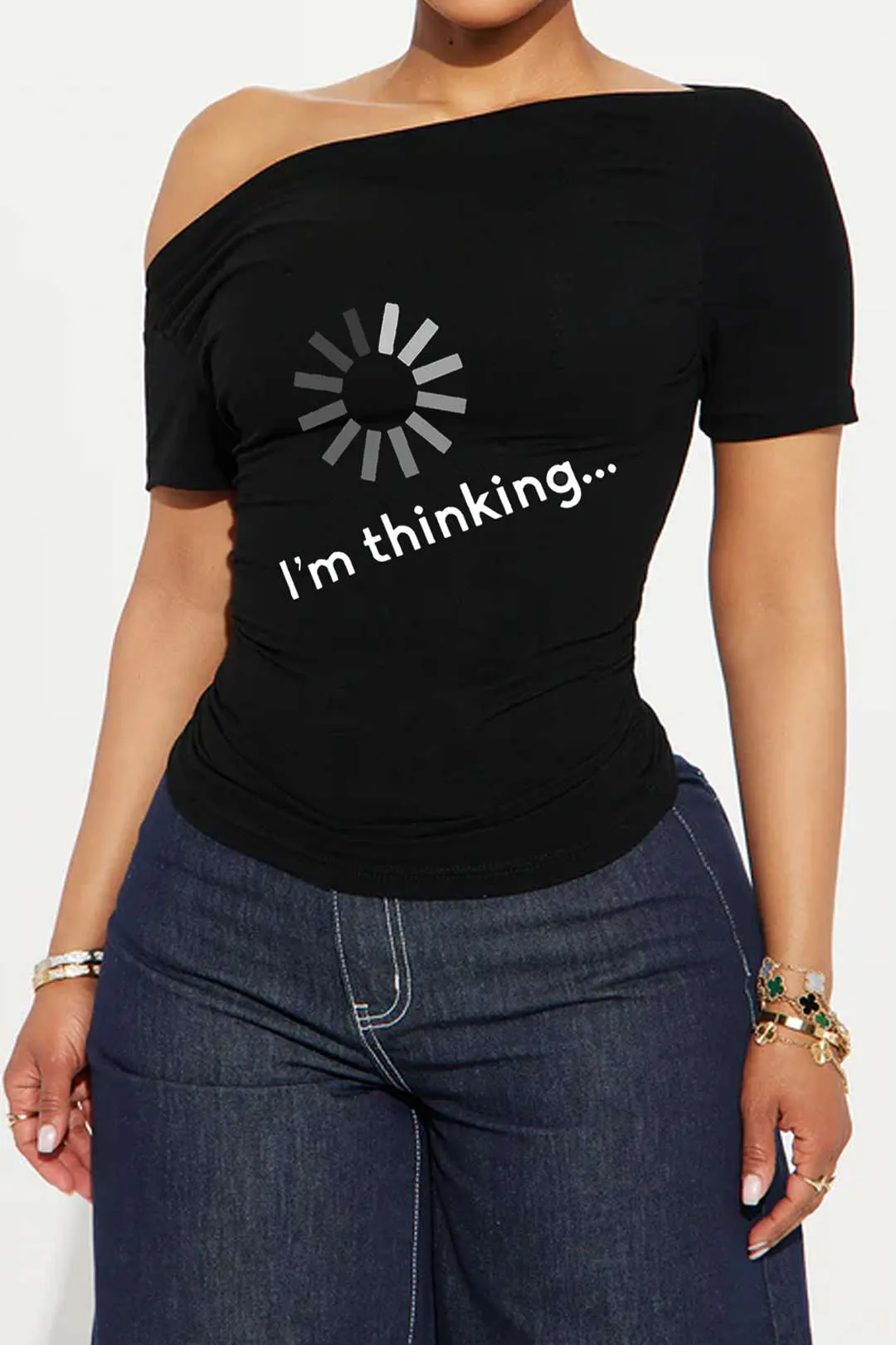 Letter Print One Shoulder Short Sleeve T-Shirt sold by Micas product image thumbnail 2