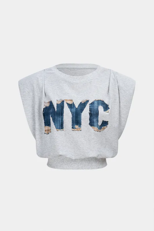 Letter Print Ruched Sleeveless T-Shirt sold by Micas