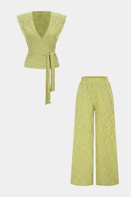 V-Neck Tie Up Tank Top And Wide-Leg Pants Set sold by Micas