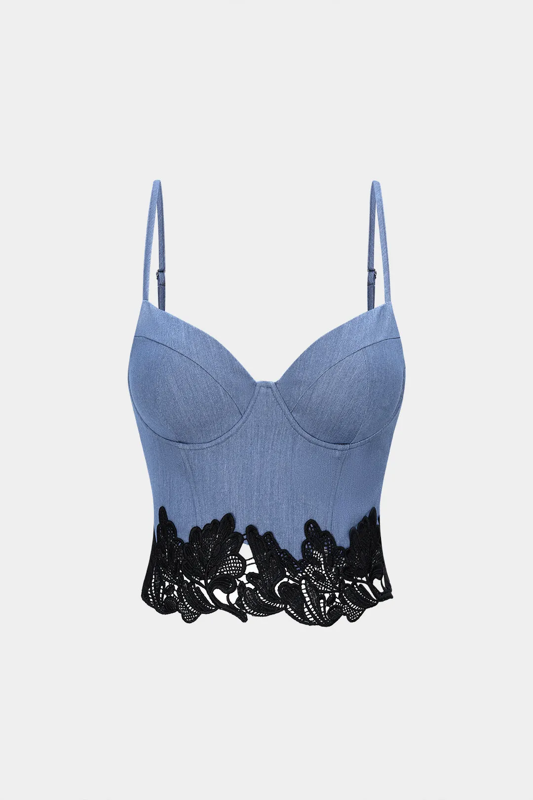 Denim Lace Trim Zipper Cami Top sold by Micas