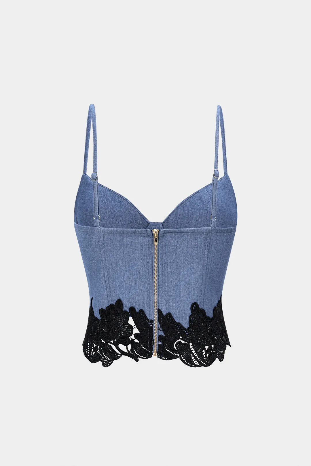 Denim Lace Trim Zipper Cami Top sold by Micas product image thumbnail 2