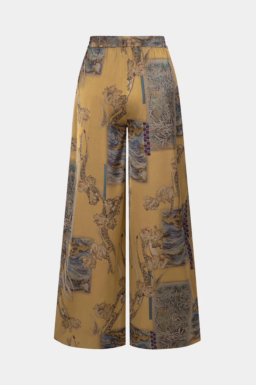 Abstract Print Satin Shirred Waistband Wide Leg Pants sold by Micas product image thumbnail 2